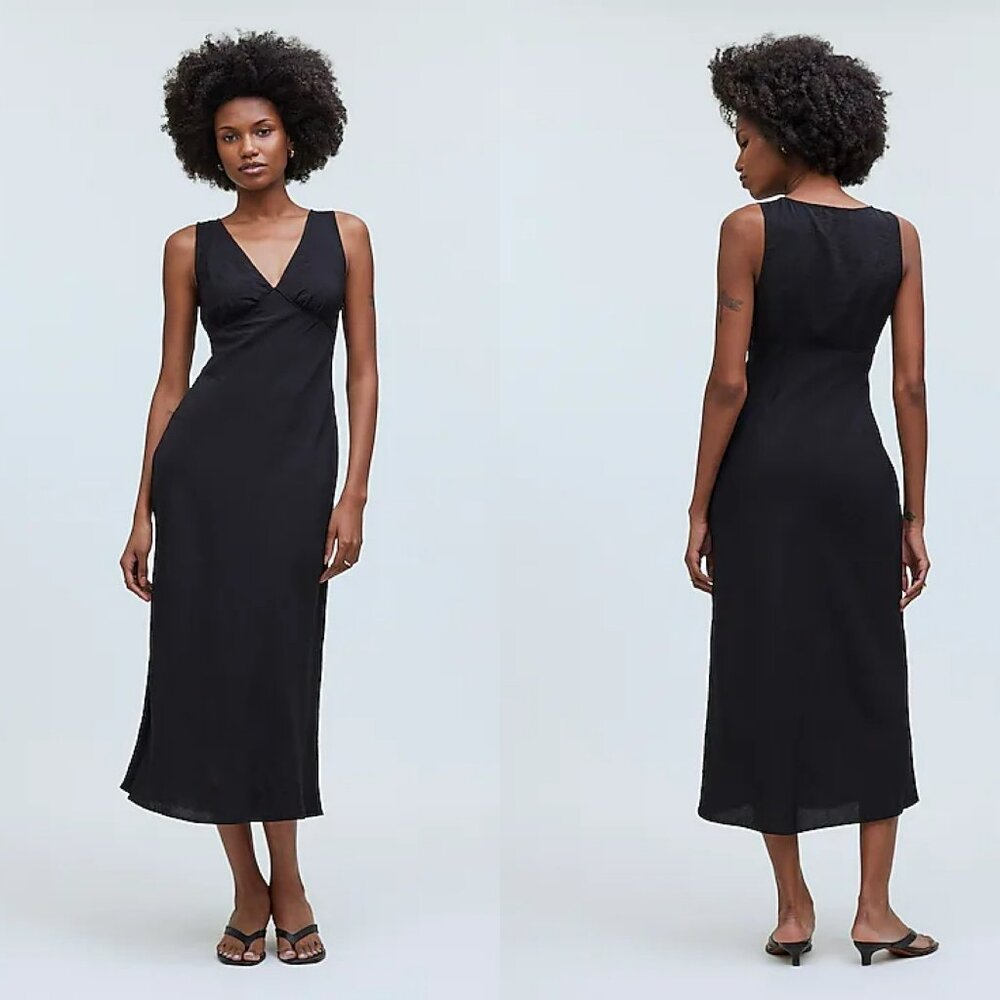 Madewell The Ariana Midi Dress V-Neck‎ Black Size 0